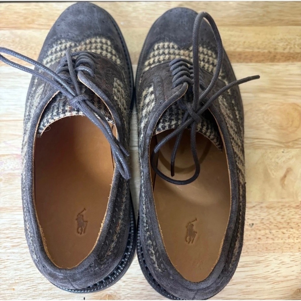 Polo Ralph Lauren Mens 8 Suede Wool Wingtip Oxford Shoes Vibram Sole Fall Preppy - Picture 7 of 8